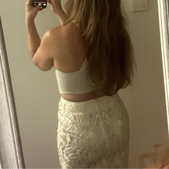 Caché Vintage mini pencil skirt white floral lace with cream lining - L/ US10 - Picture 6 of 8